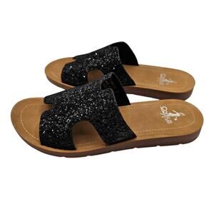 Corky's Footwear Bogalusa Slide Sandal Shoe - Black Chunky Glitter Sz 9 NEW